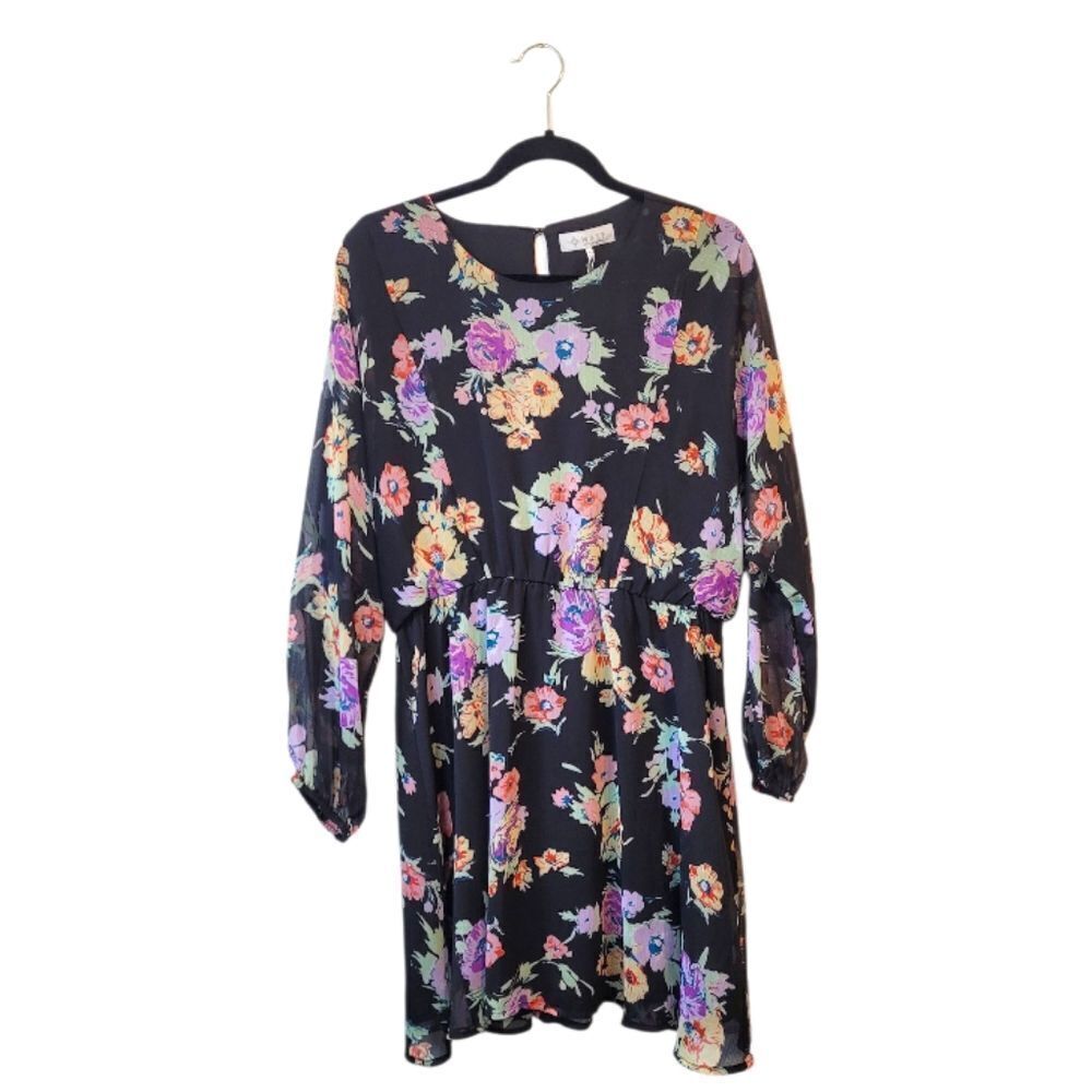 WAYF Women's Black Floral Long Sleeve Dress Size L NWT